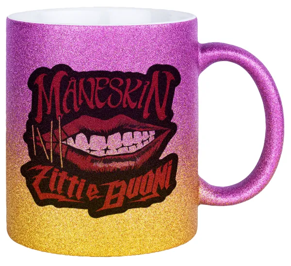 Maneskin lips — Κούπα Χρυσή/Ροζ Glitter, κεραμική, 330ml
