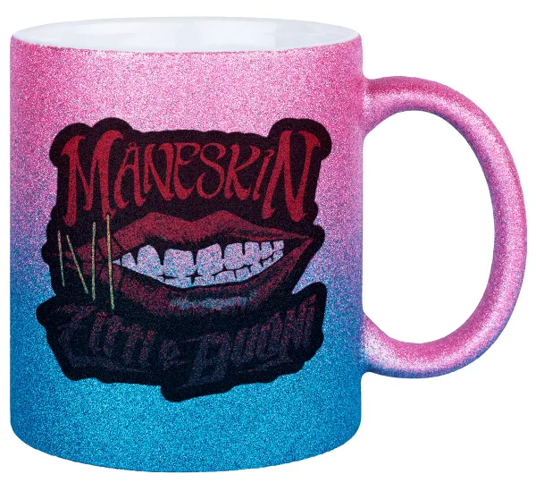 Maneskin lips — Κούπα Χρυσή/Μπλε Glitter, κεραμική, 330ml