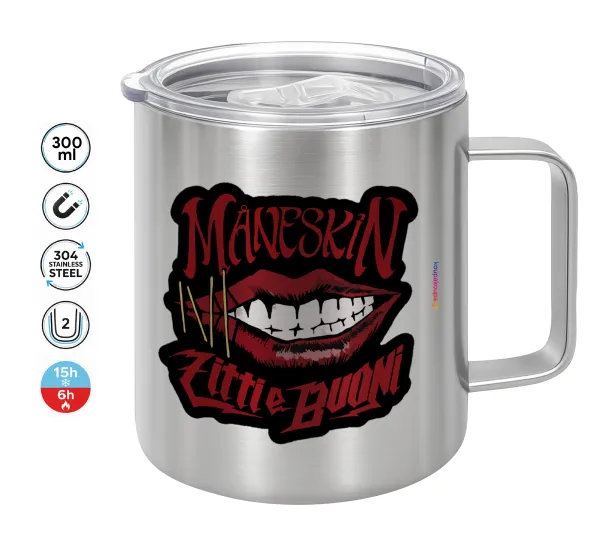 Maneskin lips — Double-walled stainless steel mug 300ml with temperature-retaining lid