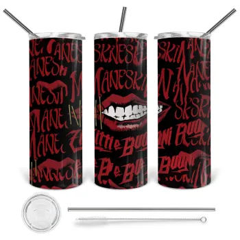 Maneskin lips, Tumbler stainless steel 600ml, with metal straw & cleaning brush