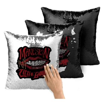 Maneskin lips, Μαξιλάρι καναπέ Μαγικό Μαύρο με πούλιες 40x40cm περιέχεται το γέμισμα