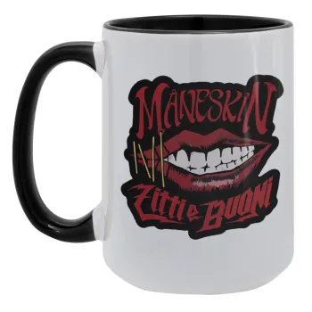 Maneskin lips, Κούπα Mega 15oz, κεραμική Μαύρη, 450ml