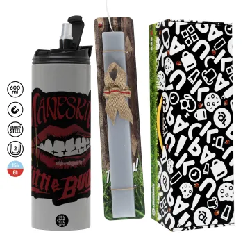 Maneskin lips, Easter candle with Grey Tumbler Thermo 600ml & aromatic flat candle (30cm) (GREY)