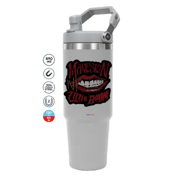 Maneskin lips, GREY color, 890ml (30oz) stainless Steel Tumbler with Handle