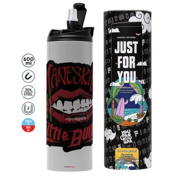 Maneskin lips, Tumbler stainless steel GREY 600ml