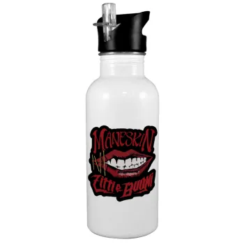 Maneskin lips, Παγούρι νερού Λευκό με καλαμάκι, ανοξείδωτο ατσάλι 600ml