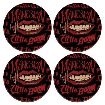 Maneskin lips, ΣΕΤ x4 Σουβέρ ξύλινα στρογγυλά plywood (9cm)