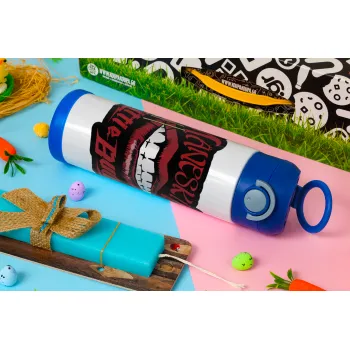 Maneskin lips, Easter candle, Childrens hot water bottle, stainless steel, with safety straw, BLUE (500ml)