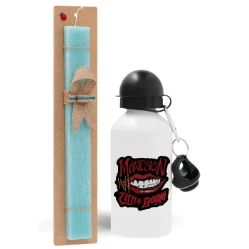 Maneskin lips, Easter Set, metallic aluminum water bottle (500ml) & scented flat candle (30cm) (TURQUOISE)