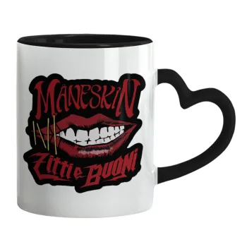 Maneskin lips, Mug heart black handle, ceramic, 330ml