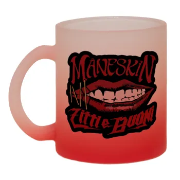 Maneskin lips, Κούπα γυάλινη δίχρωμη με βάση το κόκκινο ματ, 330ml