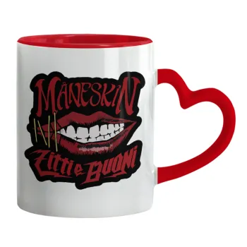 Maneskin lips, Κούπα καρδιά χερούλι κόκκινη, κεραμική, 330ml