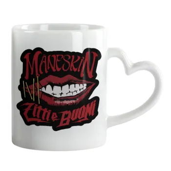 Maneskin lips, Mug heart handle, ceramic, 330ml