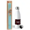 Easter Set, metallic stainless steel water bottle (750ml) & aromatic flat Easter candle (30cm) (TURQUOISE)