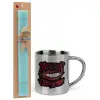 Easter Set, metallic thermal cup (300ml) & aromatic flat Easter candle (30cm) (TURQUOISE)