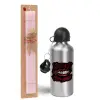 Easter Set, metallic Silver aluminum water bottle (500ml) & scented flat Easter candle (30cm) (PINK)