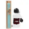 Easter Set, metallic aluminum water bottle (500ml) & scented flat candle (30cm) (TURQUOISE)