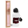 Easter Set, metallic aluminum bottle (500ml) & aromatic flat Easter candle (30cm) (PINK)