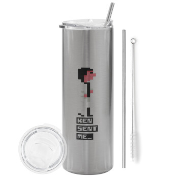 Ken sent me, Leisure Suit Larry, Eco friendly stainless steel Silver tumbler 600ml, with metal straw & cleaning brush