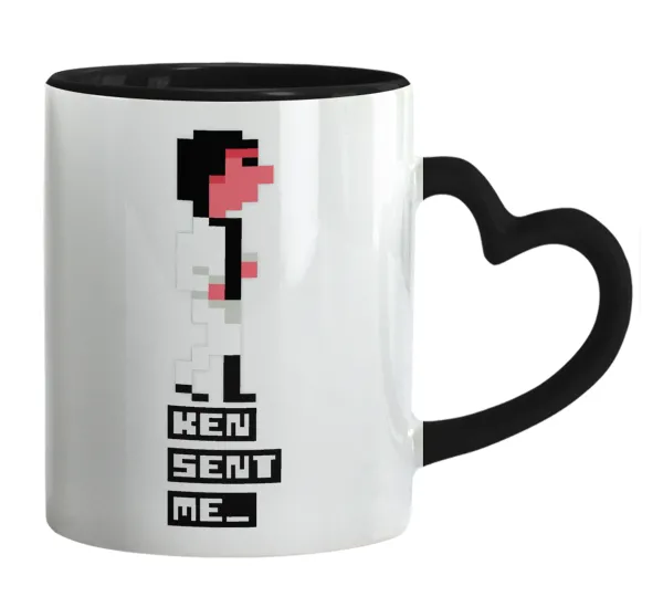Ken sent me — Mug heart black handle, ceramic, 330ml