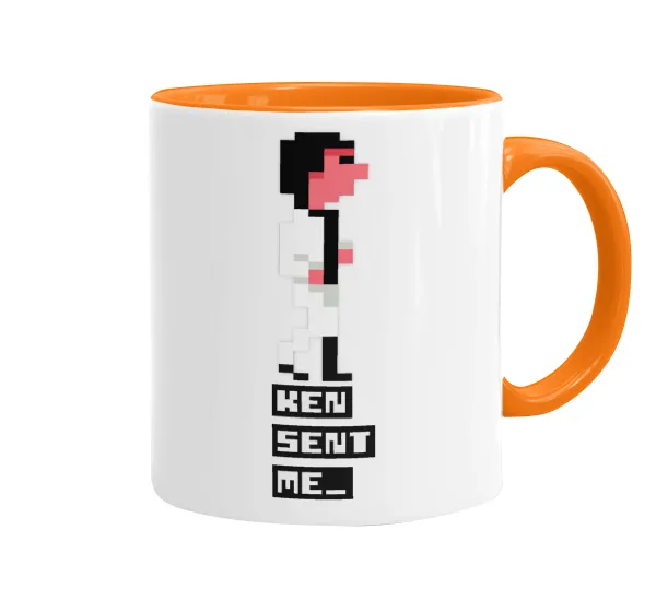 Ken sent me — Mug colored orange, ceramic, 330ml