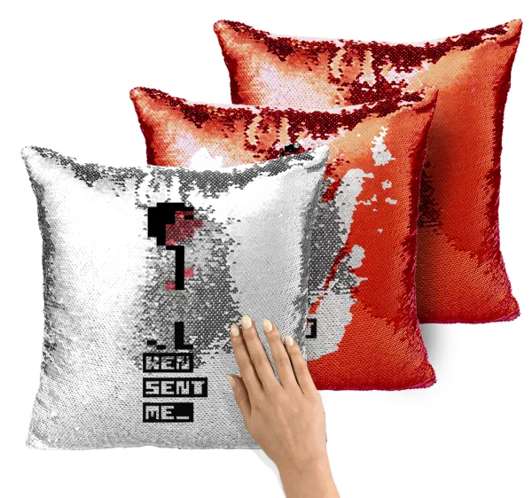 Ken sent me — Magic sofa cushion with red sequins, 40x40cm, filling included