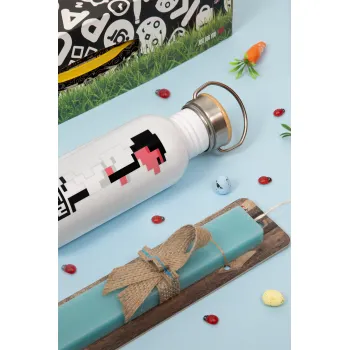 Ken sent me, Leisure Suit Larry, Easter Set, metallic silver aluminum water bottle (500ml) & scented flat Easter candle (30cm) (TURQUOISE)