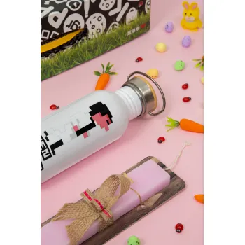 Ken sent me, Leisure Suit Larry, Easter Set, SS Metallic water bottle (620ml, stainless steel) & scented flat Easter candle (30cm) (PINK)