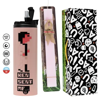 Ken sent me, Leisure Suit Larry, Easter candle,Travel Tumbler 2 Lids, with metal straw & cleaning brush & aromatic flat candle (30cm) (PINK)