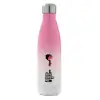 Metal mug thermos Pink/White (Stainless steel), double wall, 500ml