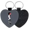 Μπρελόκ PU δερμάτινο glitter καρδιά ΜΑΥΡΟ