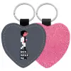 Μπρελόκ PU δερμάτινο glitter καρδιά ΡΟΖ