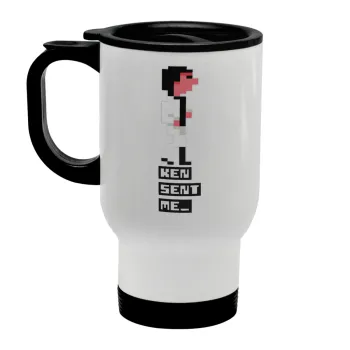 Ken sent me, Leisure Suit Larry, Stainless steel travel mug with lid, double wall white 450ml