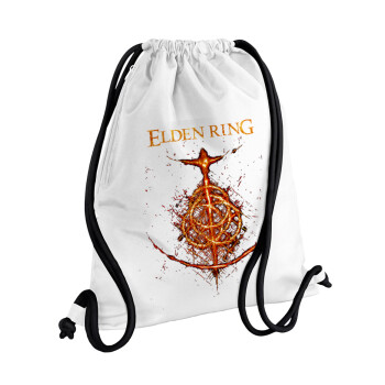 Elden Ring, Τσάντα πλάτης πουγκί GYMBAG λευκή, με τσέπη (40x48cm) & χονδρά κορδόνια