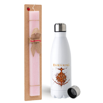 Elden Ring, Easter Set, metallic stainless steel water bottle (750ml) & scented flat Easter candle (30cm) (PINK)