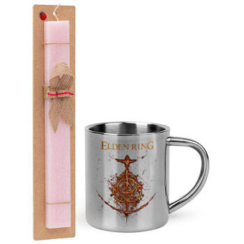 Elden Ring, Easter Set, metallic thermal cup (300ml) & aromatic flat Easter candle (30cm) (PINK)