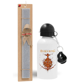 Elden Ring, Easter Set, metallic aluminum water bottle (500ml) & aromatic flat Easter candle (30cm) (GRAY)