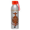 Aluminum Sports Bottle 650ml – Silver with Red Cap and Silicone Strap