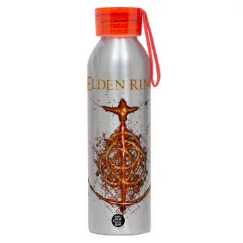 Elden Ring, Αλουμινένιο Αθλητικό Μπουκάλι 650ml – Ασημί με Κόκκινο Καπάκι και Λουράκι Σιλικόνης