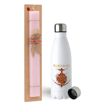 Elden Ring, Easter Set, metallic stainless steel water bottle (750ml) & scented flat Easter candle (30cm) (PINK)