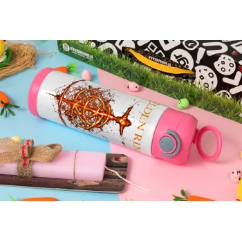 Elden Ring, Πασχαλινή Λαμπάδα με Παιδικό παγούρι θερμό, ανοξείδωτο, με καλαμάκι ασφαλείας, ΡΟΖ (500ml)