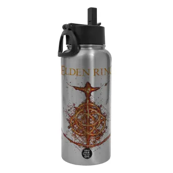 Elden Ring, Metal mug thermo Silver with Straw and Spout Lid (Stainless steel), double wall, 950ml