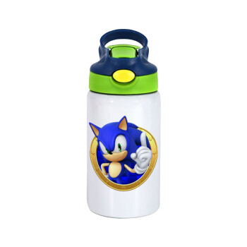 Sonic the hedgehog, Παιδικό παγούρι θερμό, ανοξείδωτο, με καλαμάκι ασφαλείας, πράσινο/μπλε (350ml)