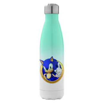 Sonic the hedgehog, Μεταλλικό παγούρι θερμός Πράσινο/Λευκό (Stainless steel), διπλού τοιχώματος, 500ml