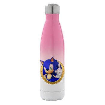 Sonic the hedgehog, Μεταλλικό παγούρι θερμός Ροζ/Λευκό (Stainless steel), διπλού τοιχώματος, 500ml