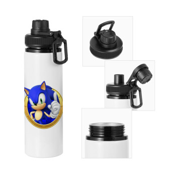 Sonic the hedgehog, Μεταλλικό παγούρι νερού με καπάκι ασφαλείας, αλουμινίου 850ml