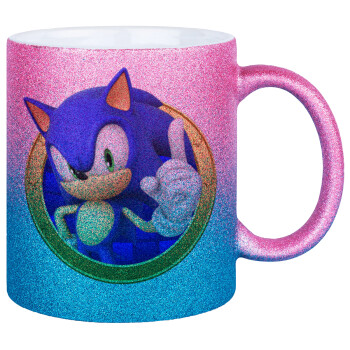 Sonic the hedgehog, Κούπα Χρυσή/Μπλε Glitter, κεραμική, 330ml