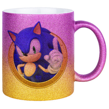 Sonic the hedgehog, Κούπα Χρυσή/Ροζ Glitter, κεραμική, 330ml