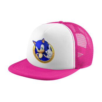 Sonic the hedgehog, Καπέλο παιδικό Soft Trucker με Δίχτυ Pink/White 