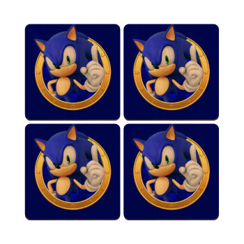 Sonic the hedgehog, ΣΕΤ x4 Σουβέρ ξύλινα τετράγωνα plywood (9cm)
